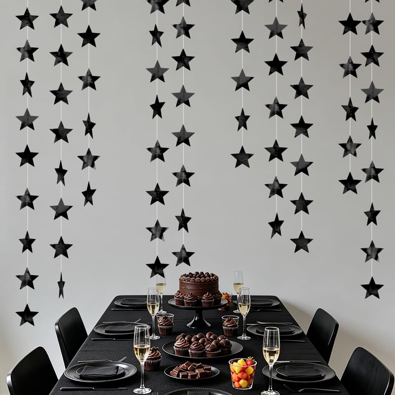 Image of Black Shining Star Hanging Garland Black Hanging Sparkling Star Streamer Glitter Star Bunting Banner Twinkle Star Backdrop for Wedding Baby Shower Birthday Christmas Decorations 40 Feet