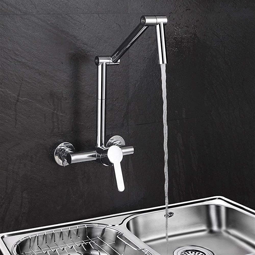 Robinet mural escamotable avec rotation à 360 degrés pour eau chaude et froide en cuivre chromé