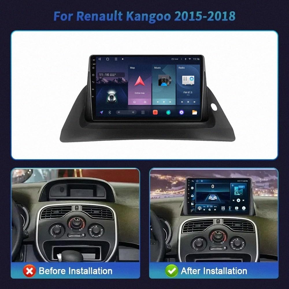 Car Radio Autoradio per Renault Kangoo 2015-2018 Wireless Carplay Android Auto Stereo Auto Bluetooth Ips con Pantalla Táctil con Gps, 4 Nucleo 1G+32G