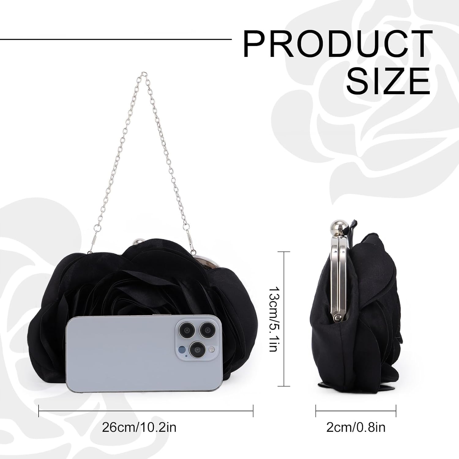 Fecialy Women Evening Bag Floral Satin Clutch Purses with Chain Rose Pattern Purse Party Prom Handbags