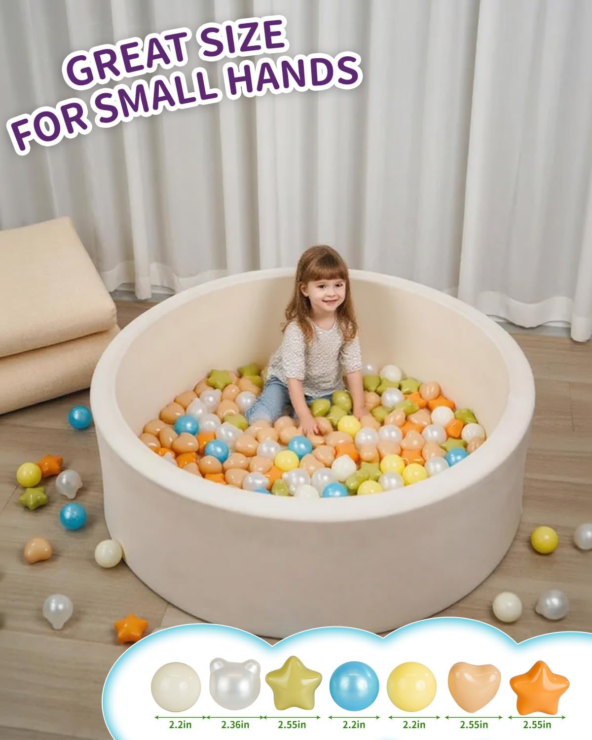 TRENDPLAY Ball Pit Balls Star Bear Heart Shape for Toddlers 50 100 200, Plastic Toy Balls for Boys Girls