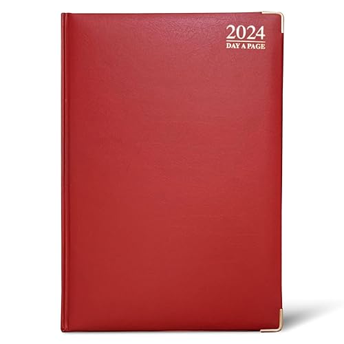 Diary 2024 A4 | A5 Day A Page | Week to View Padded Metal Corner Office Desk Diary Daily Planner Bullet Journal Password Book Personalized Notebook Academic Notepad (A5 Page a Day, Burgundy)