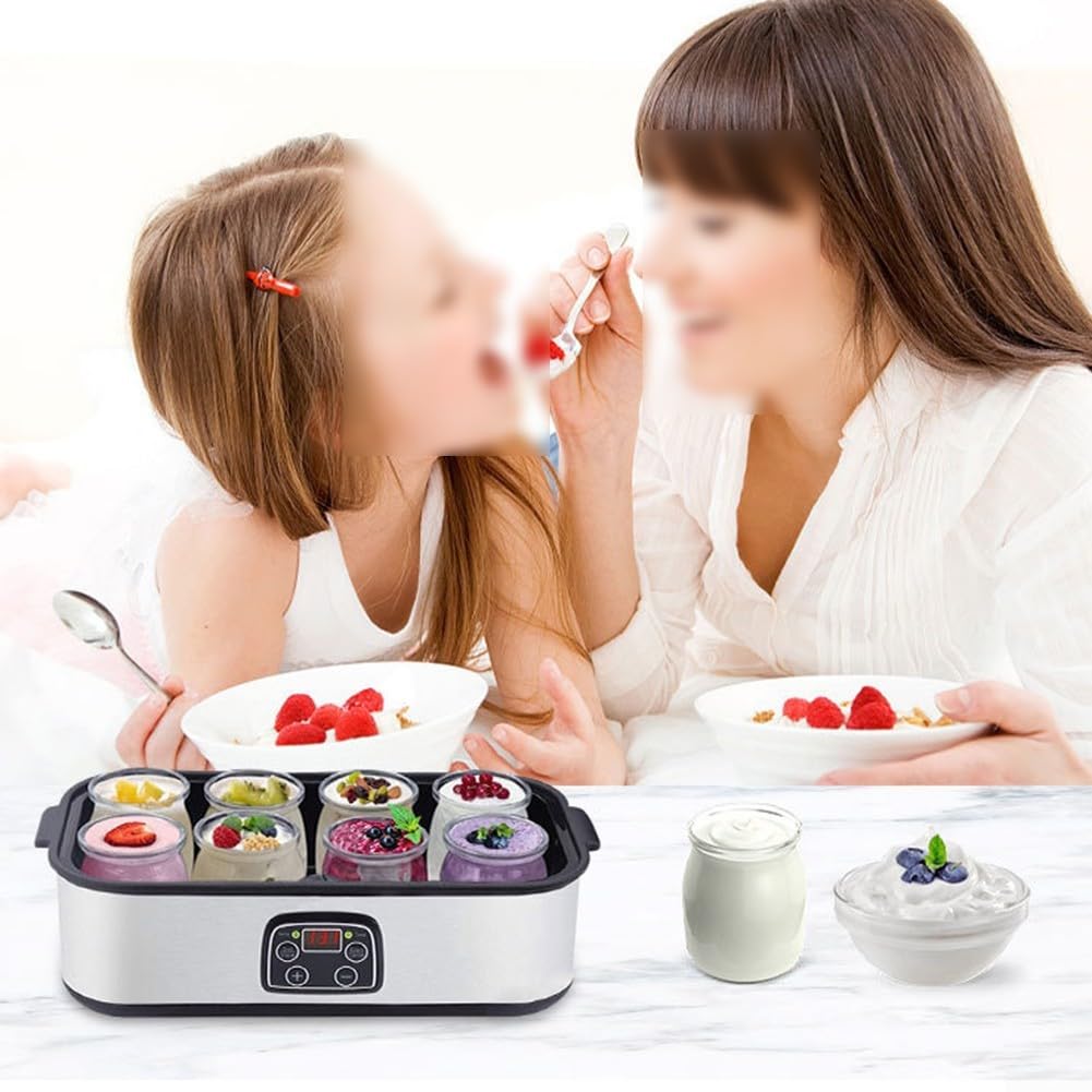 Urządzenie do wyrobu jogurtu ze stali nierdzewnej, 1600 ml, automatyczna maszynka do jogurtu z regulacją temperatury, do jogurtu greckiego, jogurt naturalny, czarny, 36,8 x 19 x 14,5 cm (reguła 110 V)