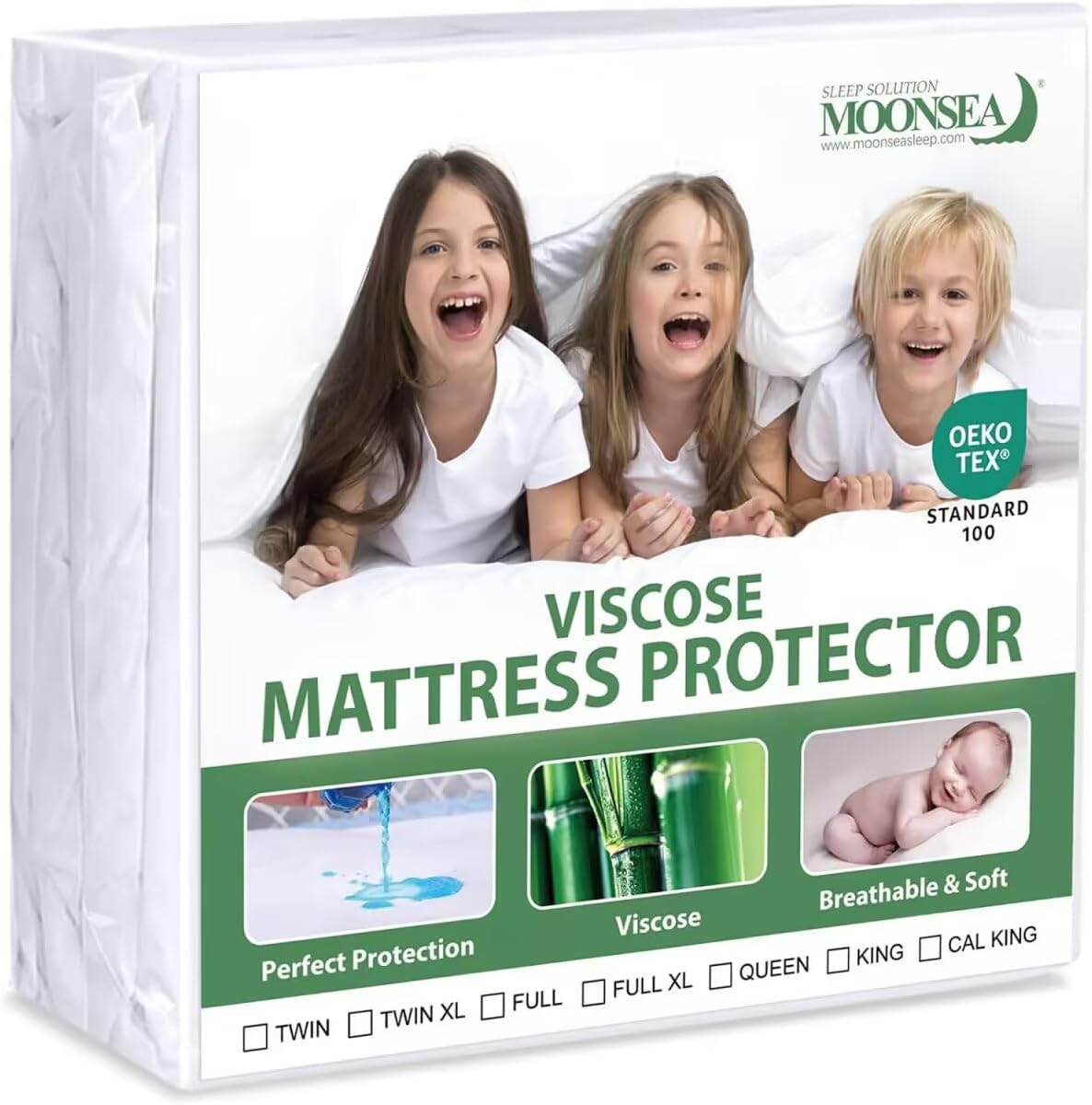 Moonsea Waterproof Twin Mattress Protector - Breathable Viscose Jersey Cover, Skin-Friendly, Noiseless, 14" Deep Pocket for Kids & Adults