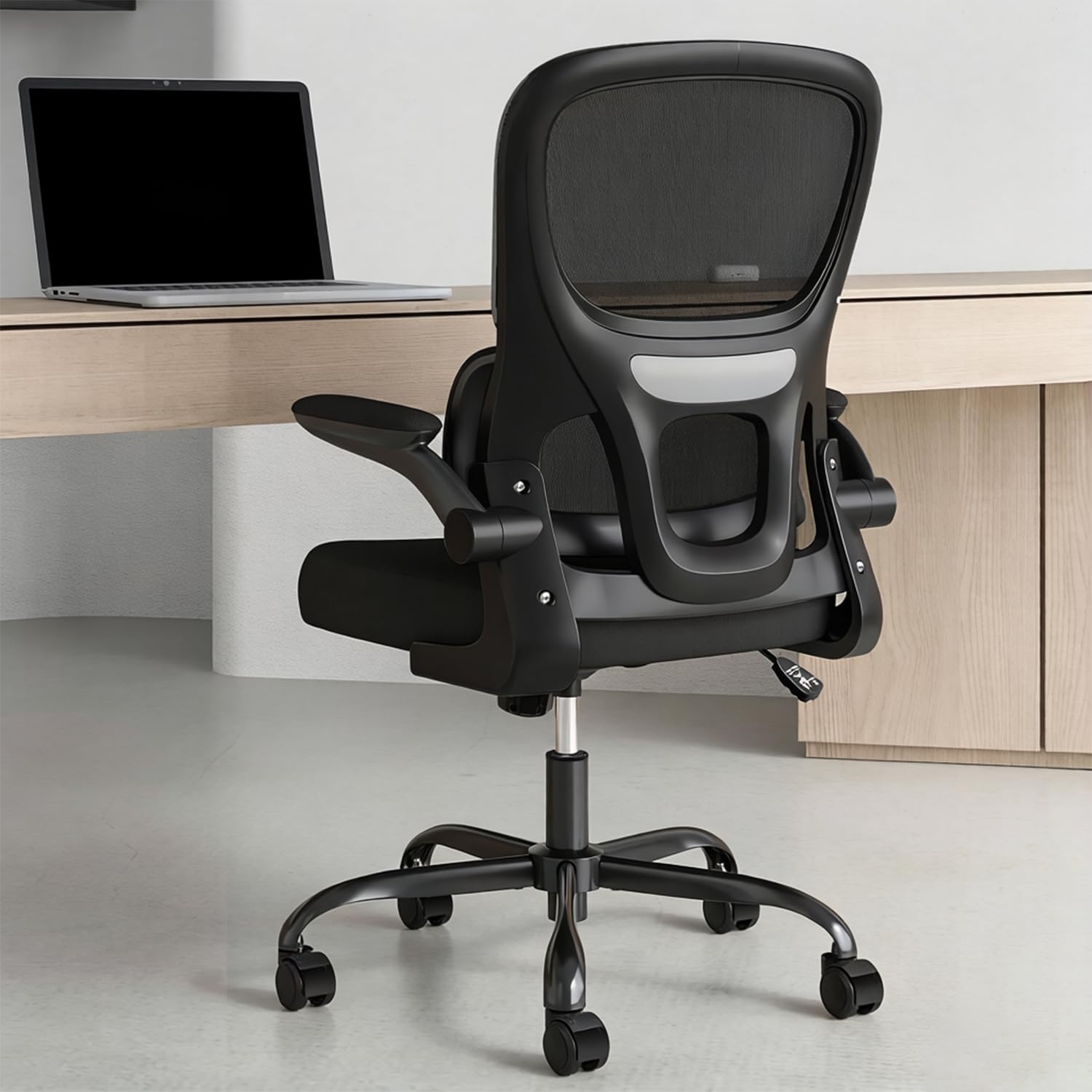 Ergonomic Office Chair with Flip armrests, Black Executive Computer Chair with Wheels, Suitable for Home, Bedroom, Study, Students (Black)