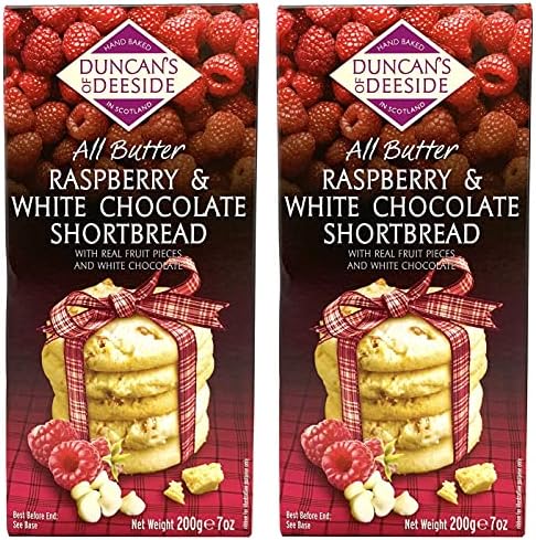 Duncan's of Deeside Duncan’s of Deeside Shortbread Cookies Pack of 2 – Raspberry White Chocolate Shortbread 7 Ounce, Gourmet Cookies