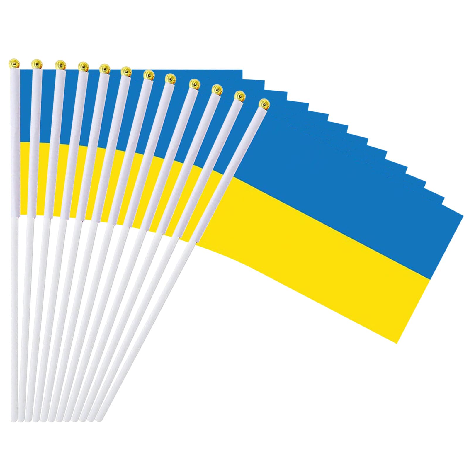 Mflagperft Ukraine Flag Ukrainian Small Stick Mini Hand Held Flags Decorations 1 Dozen (12 Pack) — image 1