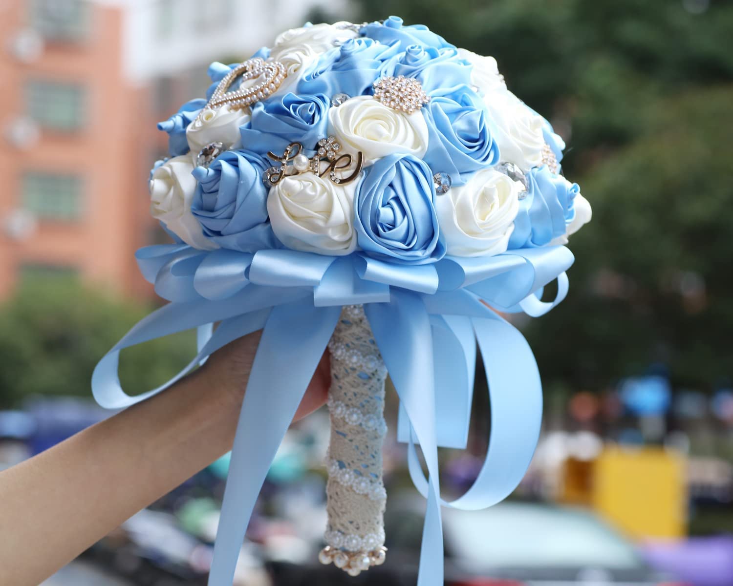 Amazon.com: Sharebeauty 7.1 Inch Handmade Satin Rose Bridal