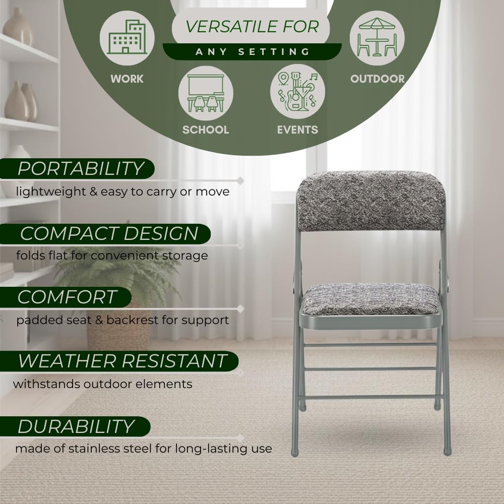 Amazing for less Pack of 2 (Fabric/Vinyl) Steel Frame Metal Foam Padded Folding Chairs (Black, Gray, White) (2-Pack - Fabric Gray)