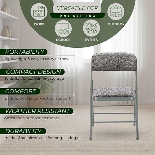 Miniatura 6 de Amazing for less Paquete de 4 (TelaVinilo) Sillas plegables con estructura de acero, espuma metálica acolchada (Negro, Gris, Blanco)