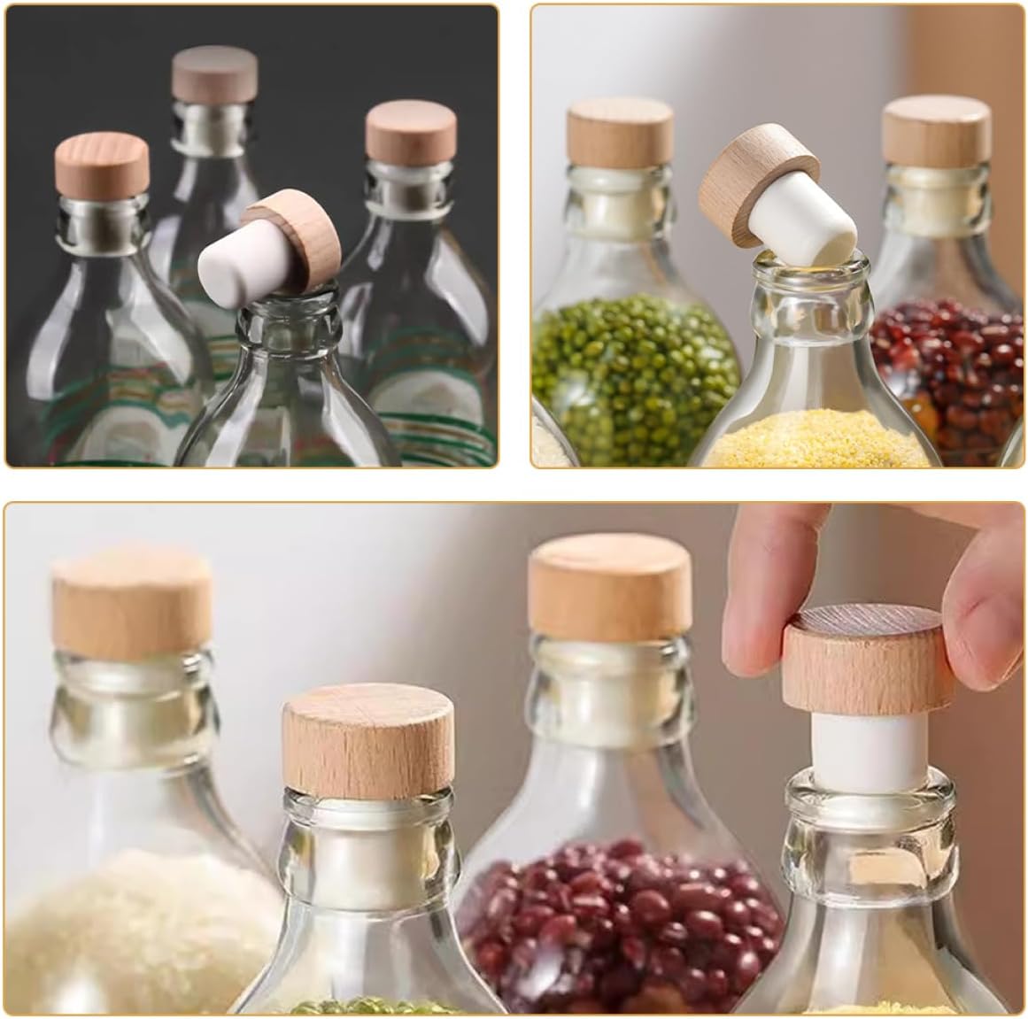 24pcs T Shaped Wine Stoppers Wooden and Silicone Seal Plugs