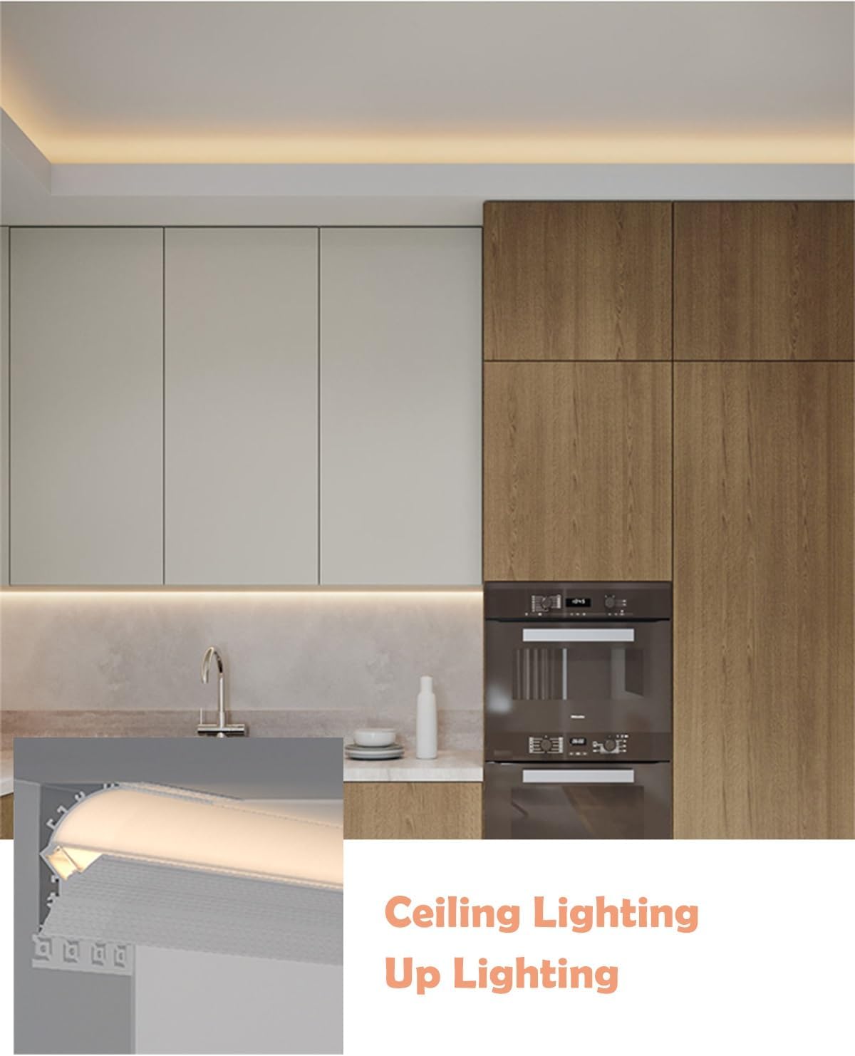 LED Baseboard Molding with Indirect Lighting, 2m Ceiling Corner LED Strip Aluminum Channel Profile, Diffuser for Modern Home Decor, Enhance Ambiance & Style