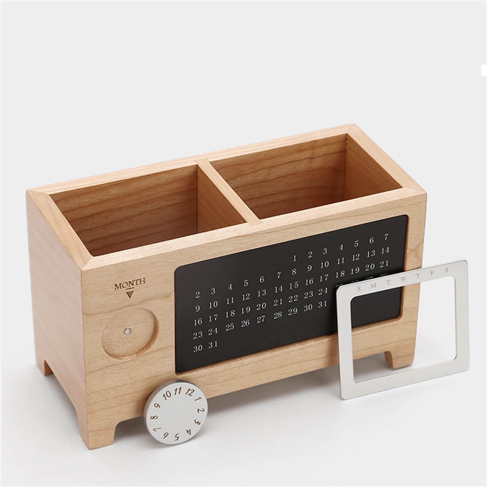 Portapenne, portapenne in Legno con Supporto per Cellulare per scrivania, 2 Scomparti, Organizer per matite, Cestino portaoggetti