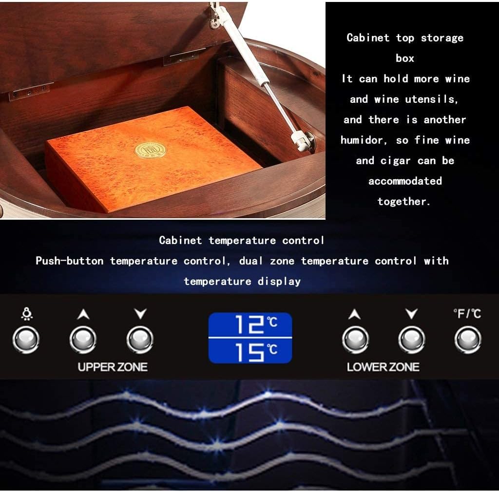 Independent Wine Cellar, Vintage Wine Barrel Wine Cabinet, Embedded Adjustable Temperature Ice Bar, Digital Touch Screen, UV-Proof Double Glass Door,Black-65 * 65 * 96cm