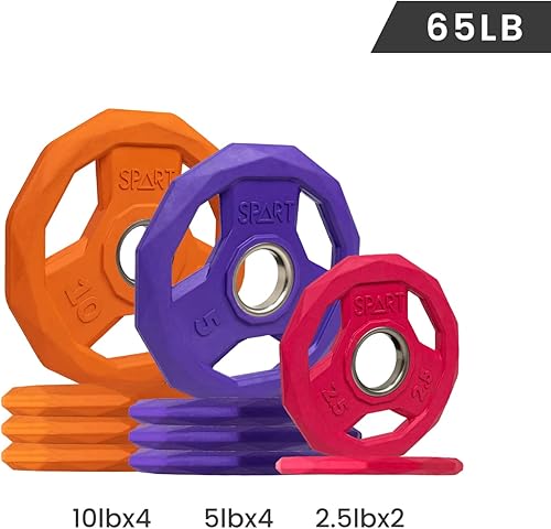 Miniatura 2 de SPART Placa de peso con código de color de 2 pulgadas, placa de agarre olímpico con revestimiento de goma para barra, placas de peso de hierro