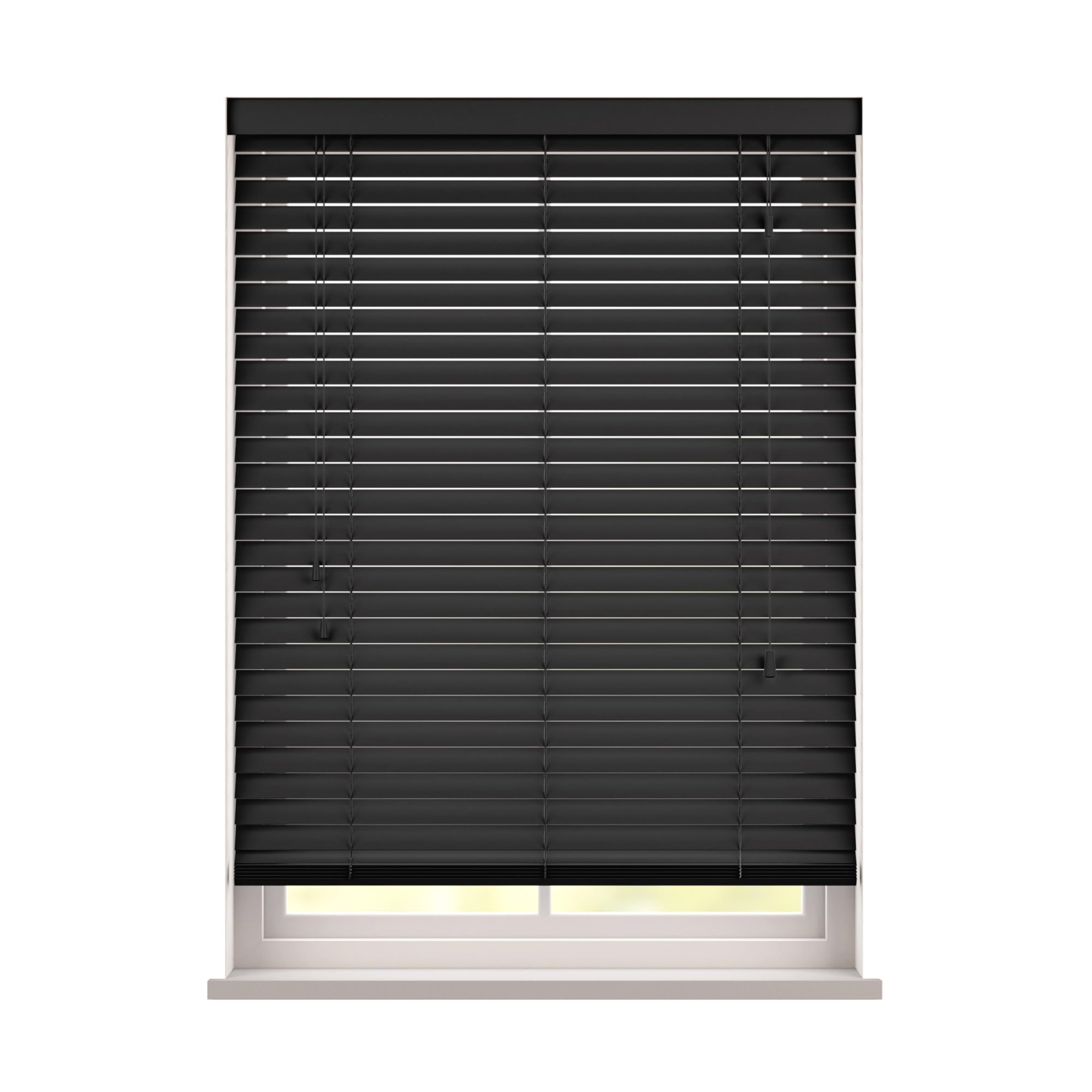 Custom Venetian Blinds with Strings - 50mm Slats - Smooth Faux Wood - Made To Measure (Onyx, Up To 260cm (Width) x Up To 120cm (Drop))