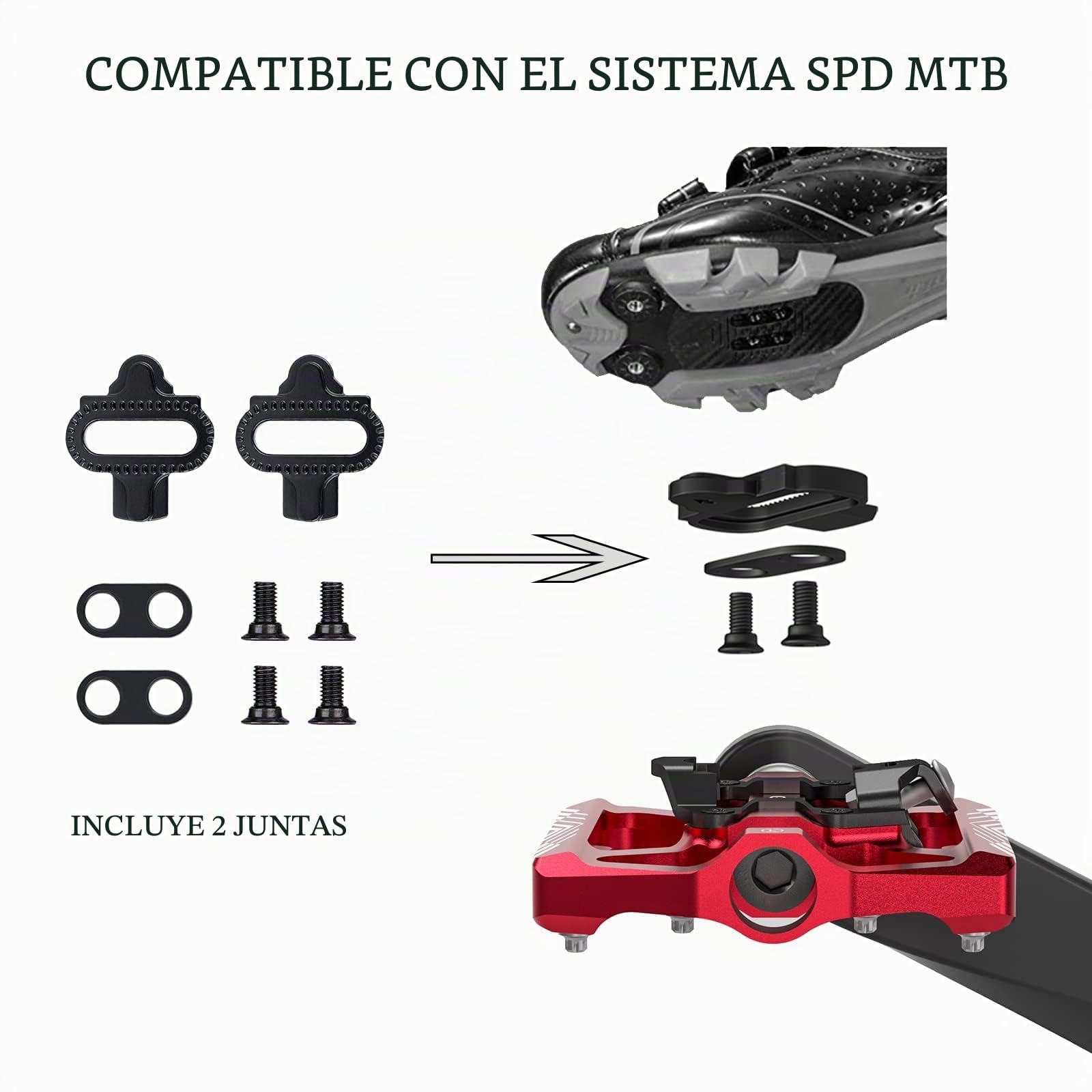 GEWAGE Pedales Automáticos MTB 2 en 1 con Reflectores – Lado Plataforma y Lado de 2 Orificios, Aluminio CNC, Eje CrMo, Casquillos DU Sellados, Rosca 9/16", 384 g