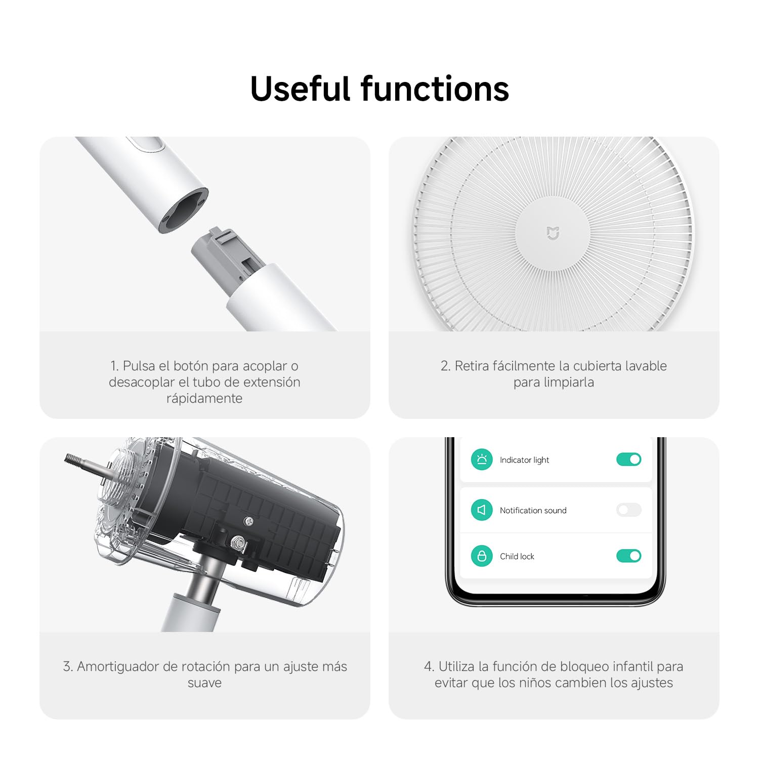 Xiaomi Mi Smart Standing Fan 2, ventilador inteligente, motor BLDC, control por aplicación y por voz, doble cuchilla, hasta 100 niveles de ventilación, modo silencioso, blanco, versión italiana