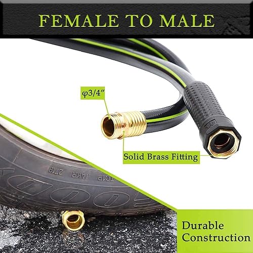 Miniatura 3 de Worth Garden LEADER - Manguera de jardín corta de 34 pulgadas x 2 pies, sin torceduras, manguera de agua con accesorios macho a hembra, tubo de