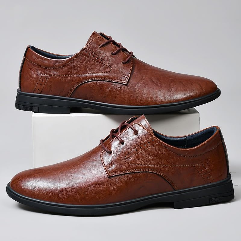 Dress Oxford for Men Men's Comfort Orthopedic Dress Shoes Lace Up Pointed Burnished Toe PU Leather Shoes Block Heel Rubber Sole Slip Resistant Business2