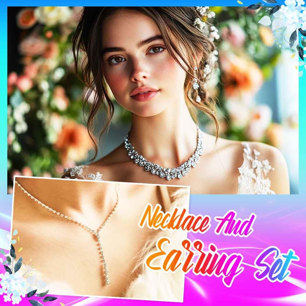 Yean Silver Bridal Jewelry Set Rhinestone Wedding Necklace and Earring Set Prom Jewelry for Women and Bride thumbnail