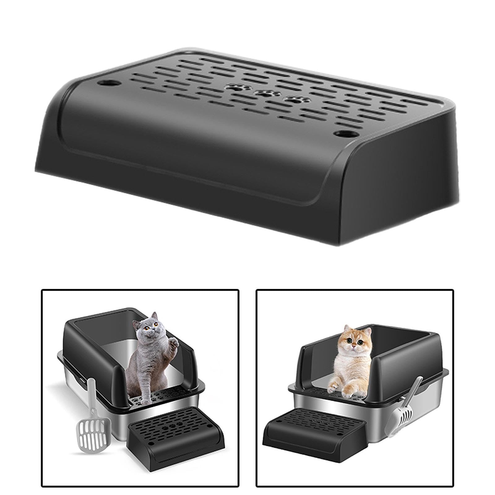 Cat Litter Case Footboard for Litter Pan Small & Elderly Cats Pet Litter Tray Black