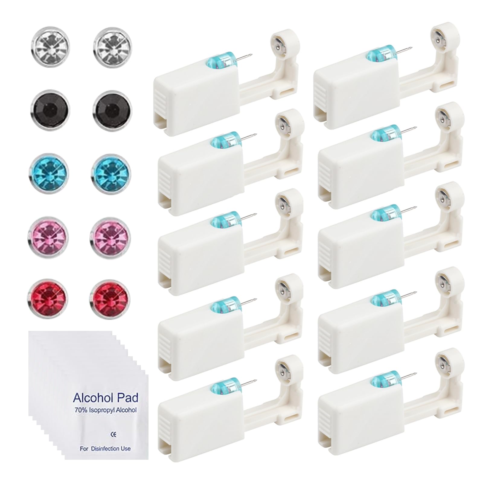 WLUOS 10 Piezas Pistola Pendientes Disposable Pistola Piercing Oreja Seguras e Indoloras con Pendientes para Perforador Oreja para Niñas Mujeres y Hombres