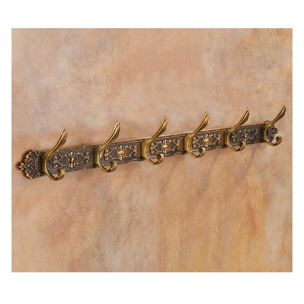 LMYSXAOZ Vintage Metal Coat Rack Wall Mount, Aluminum Thickened Hooks Hanging Rail Antique Clothes Towel Racks for Bathroom Entryway Bedroom Behind The Door 6hook