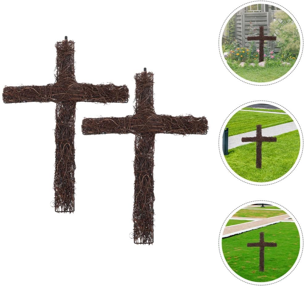 Alipis 2Pcs Rattan Cross Wreath Forms for Crafts Outdoor Decoration DIY Spring Wreath Supplies Easy to Install for Garden Yard Home Decor