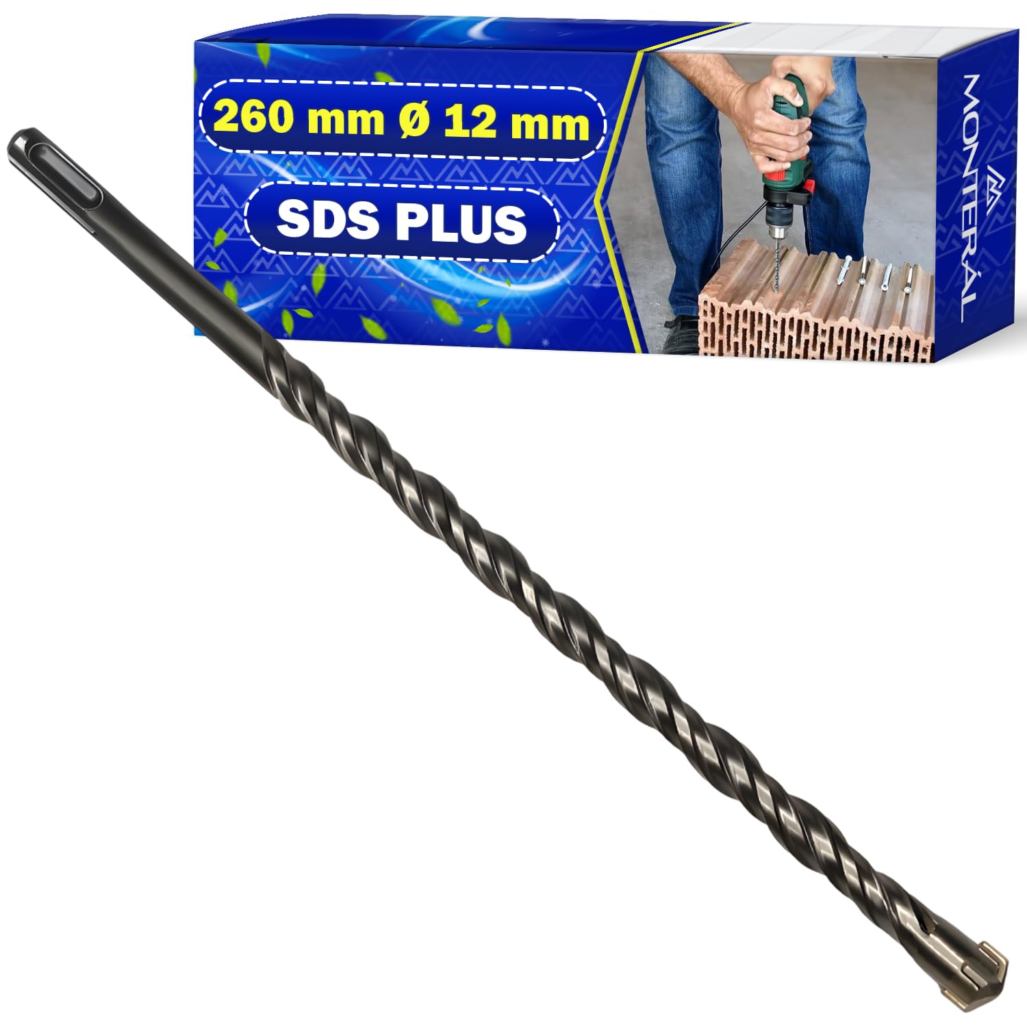 Broca Hormigon SDS Plus Ø12x260 mm Acero y Carburo Tungsteno | Broca para Hormigon se Puede Usar para Ladrillo Paredes Piedra Hormigón Armado - MONTERAL