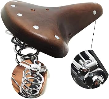 Retro Leather Bike Seat Cowhide Studded Mountain Road City Touring Cycling Saddle Comfortable Bicycle Saddle for Women Men