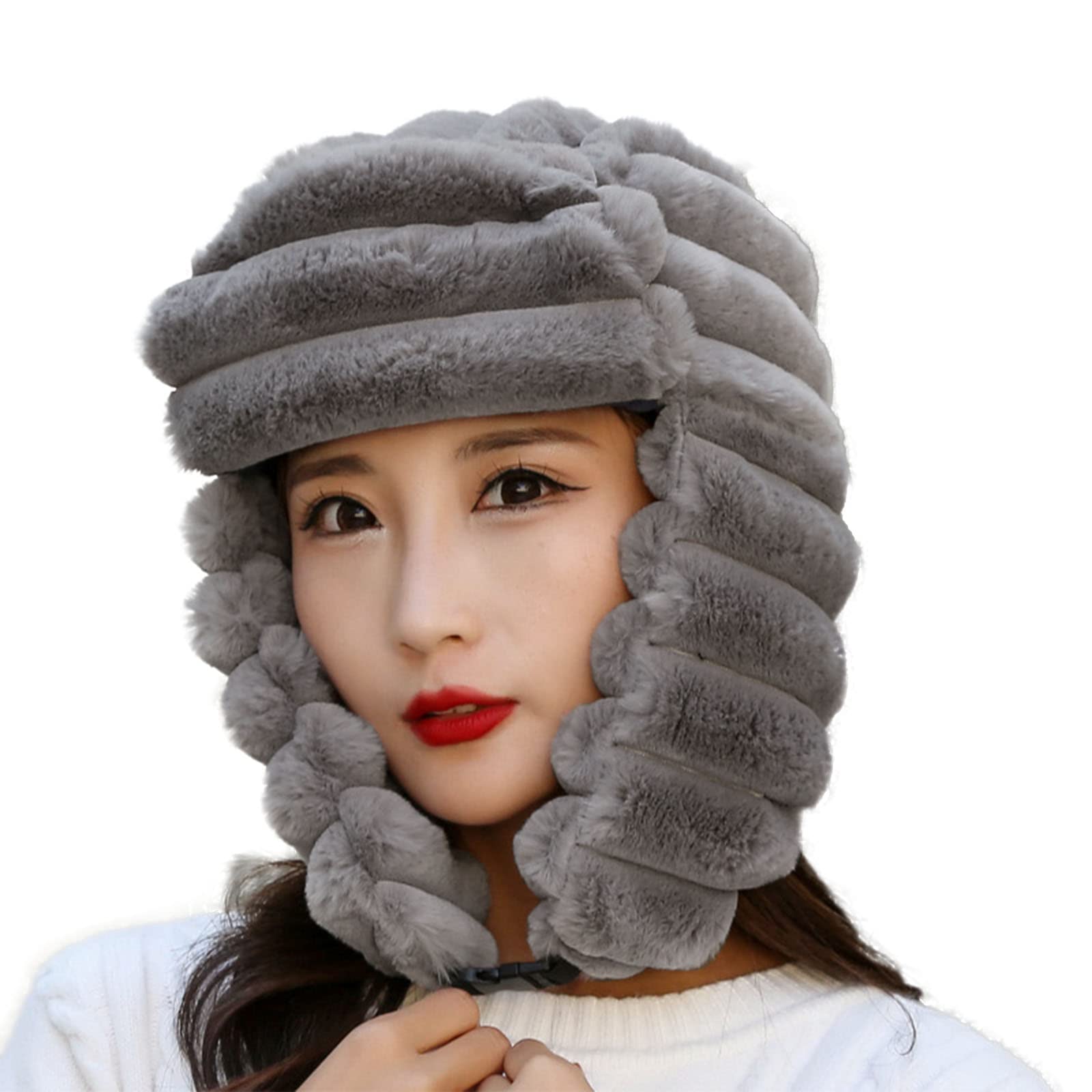 Winter Faux Fur Trapper Hats Men Women Russian Ushanka Hat with Ear Flaps Cozy Plush Hunting Snow Hat Earflap Cap
