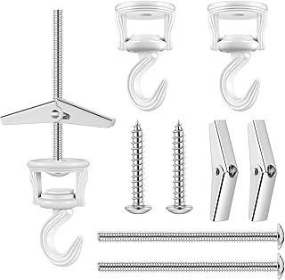 Hotop 2 Sets Ceiling Hooks for Hanging Plants Ceiling Hooks Swivel Hook with Screw Bolt, Zinc Plated Screw Spring Toggle for Ceiling Installation Cavity Wall Fixing, White