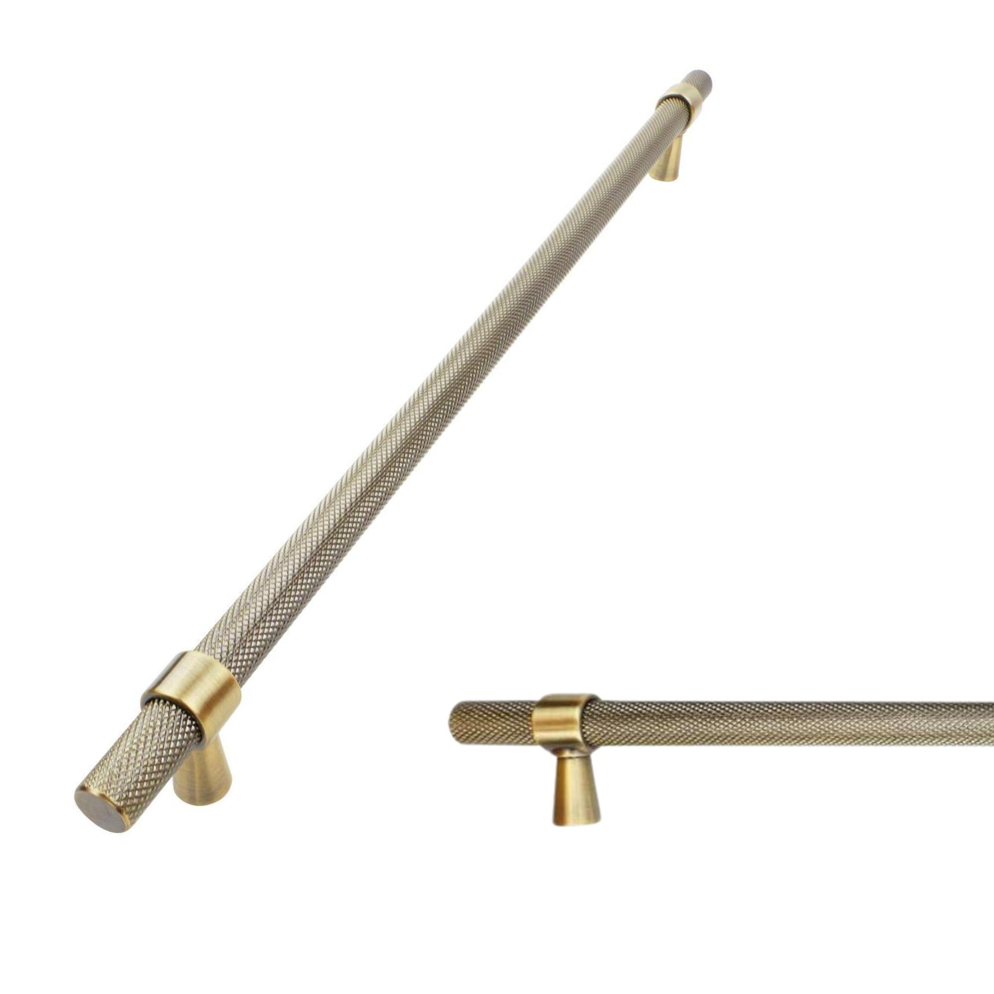 Keypak Antique Brass 10 Pack Knurled Kitchen Cupboard Handles, 320Mm Hole Centres, Aluminium T-Bar Pulls For Cabinet, Wardrobe Doors, Chest Of Drawers