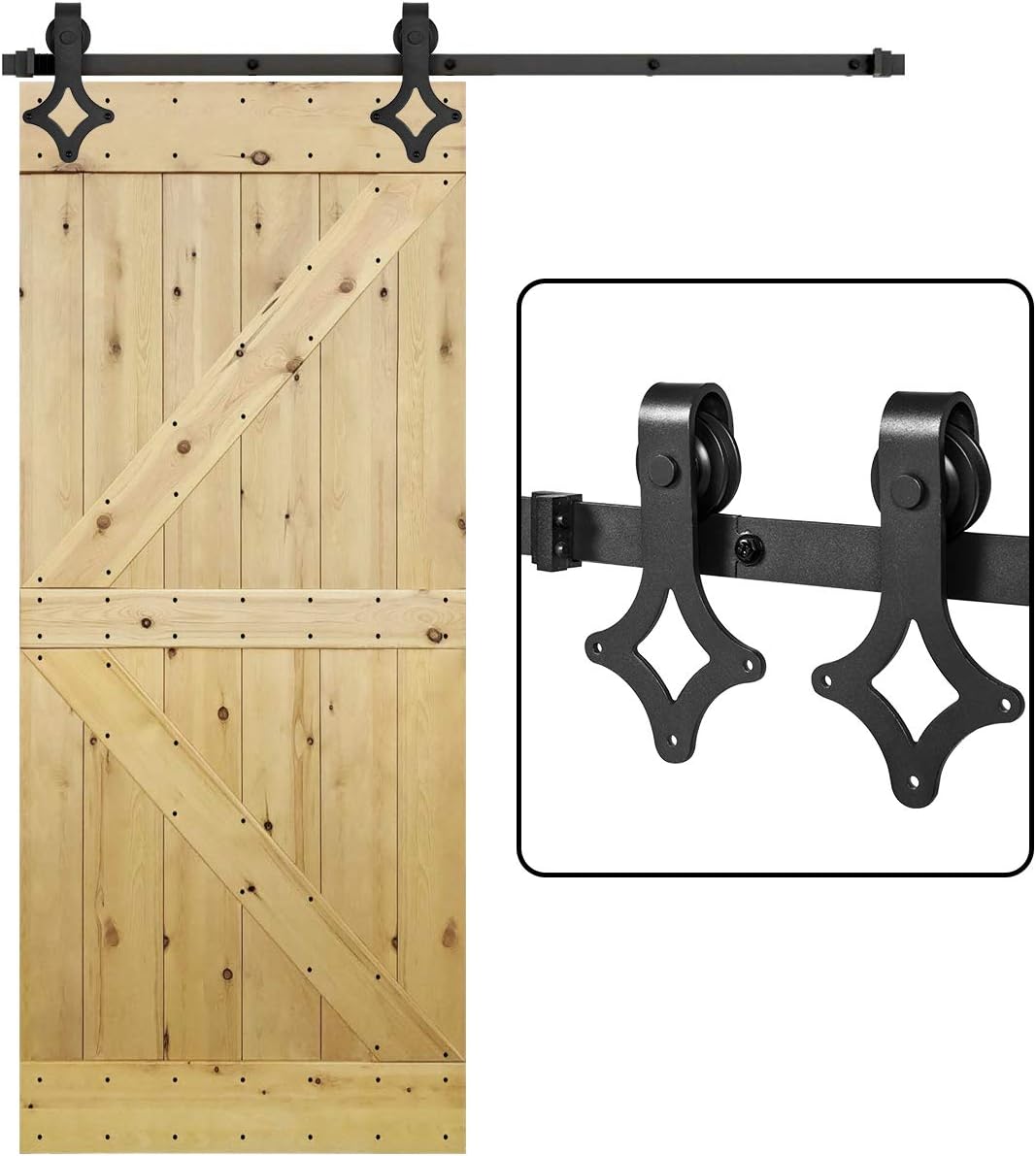 U-MAX 6.6 FT Sliding Barn Wood Door Rhombic Sliding Track Hardware Kit
