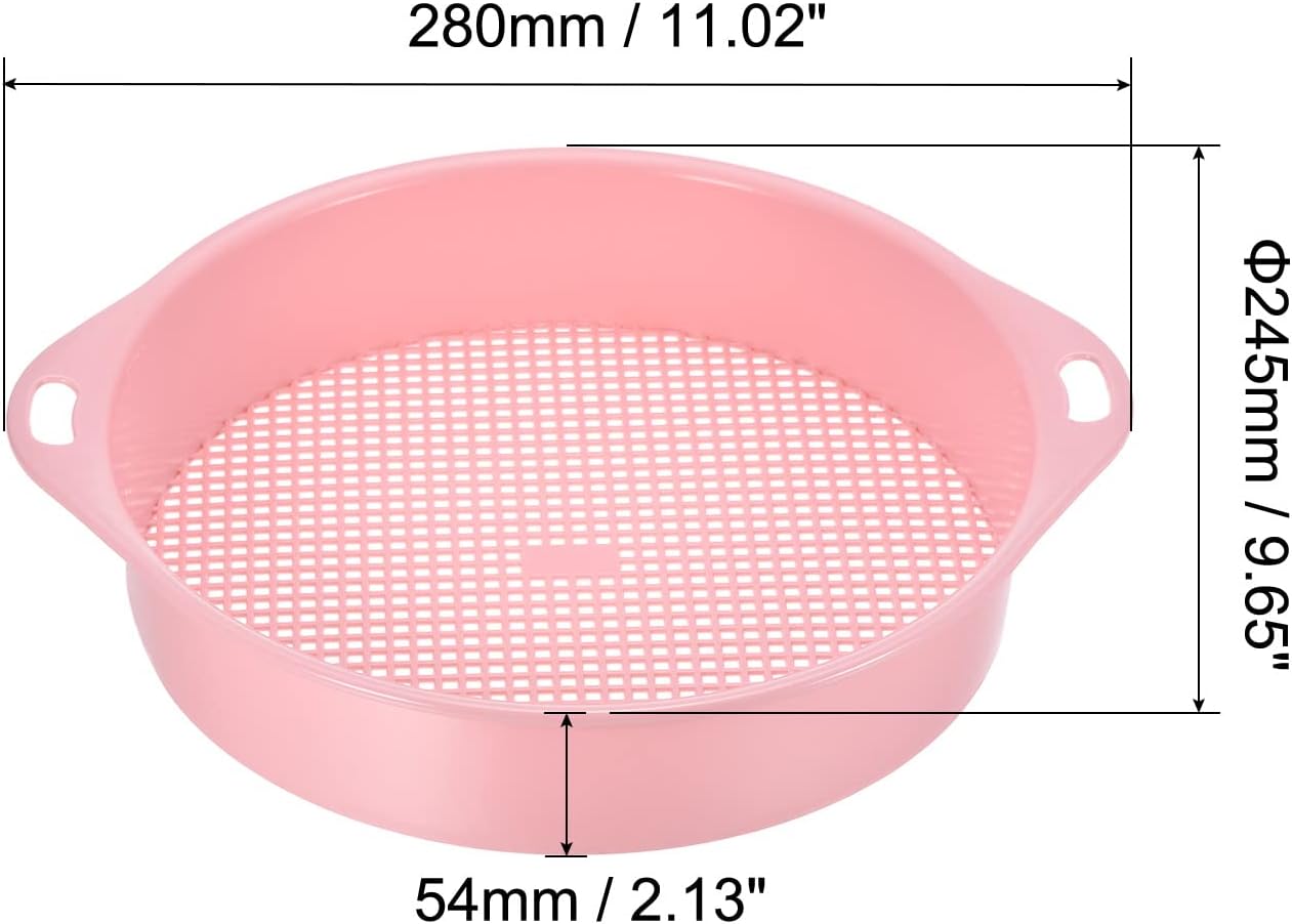 MECCANIXITY Garden Sifting Pan, Round Potting Sieve Plastic Mesh Filter Soil Screen Gardening Tool for Garden Yard, Pink 2 Pack