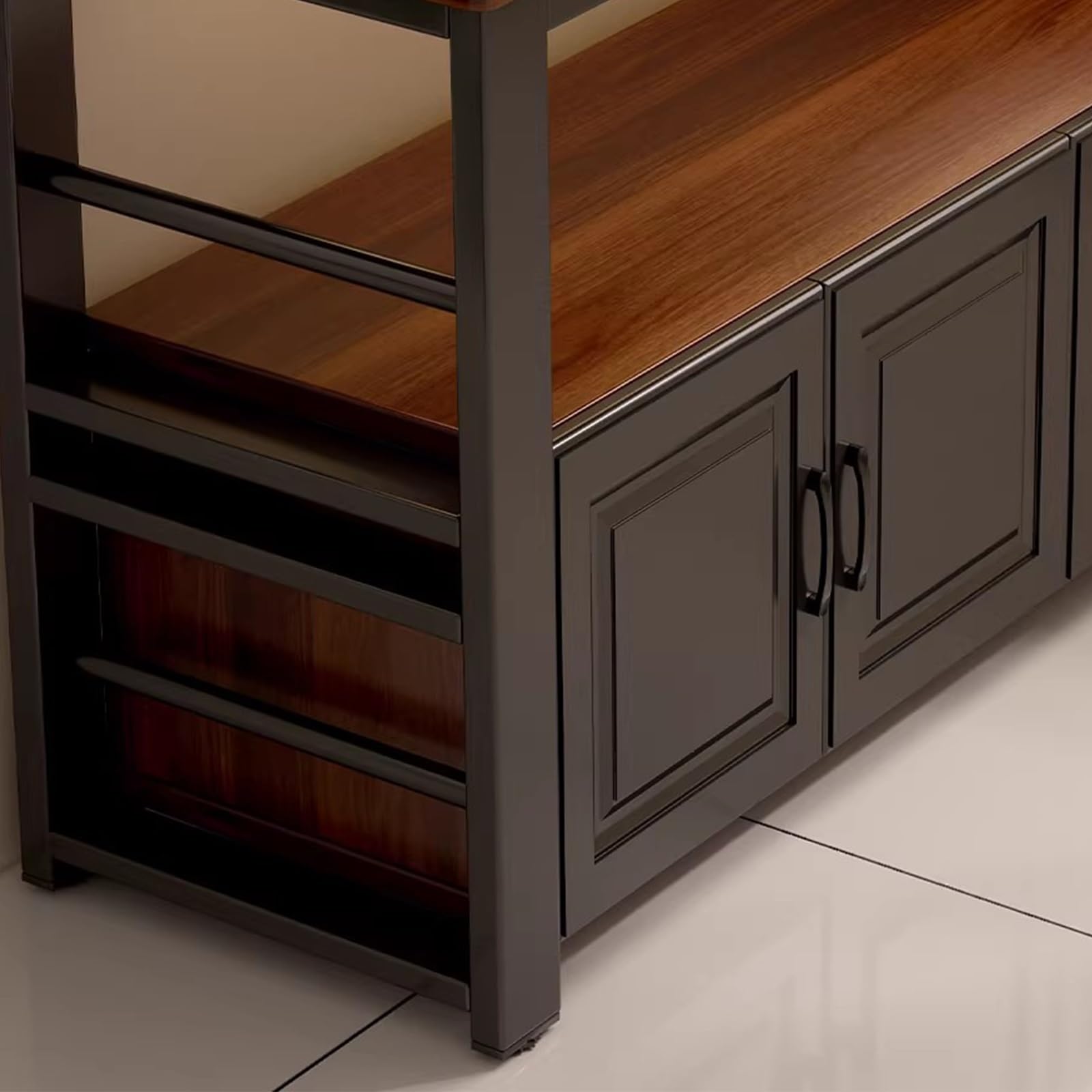 Zf9tBw5sH Unità cucina ad isola Credenza Cucina Isola Piano in legno Struttura in metallo Mobile portaoggetti con ripiano