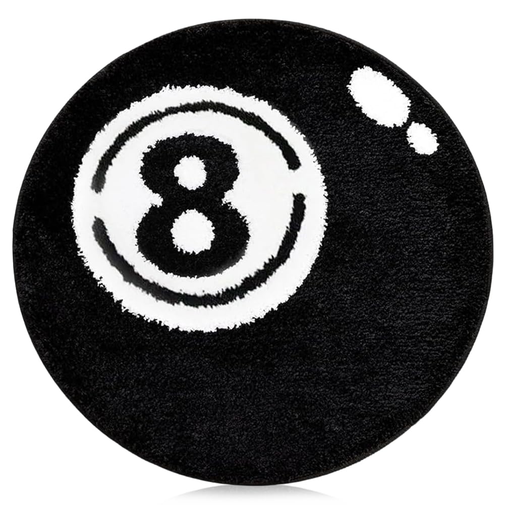 JynxtoyZeal Billiards Carpet,Round Billiard Black Eight Rug, Bath Mat Billiards Children's Room,Eight Ball Anti Cashmere Rug, Children's Bedroom Chair Bath Mat (60 x 60 cm)