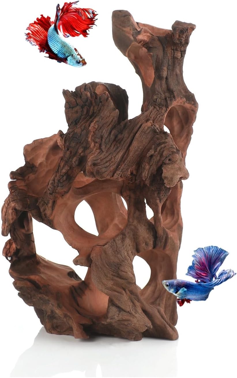Natural Wood Aquarium Cave Betta Fish Hideout for Aquarium Fish Tank Decorations-Reptile Hide-Snake Hide-Cave for Cichlids Habitat Shelter for Crayfish Shrimp and Other Aquatic Pets 9-11.8"