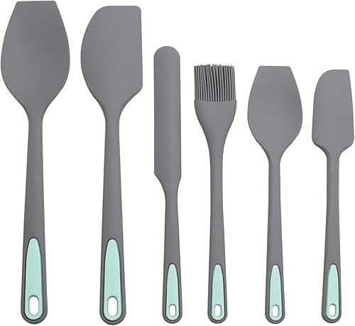 Juego de 6 espátulas de silicona utensilios de cocina para cocinar mezclar y hornear espátula de diseño sin costuras resistente al calor y ligero