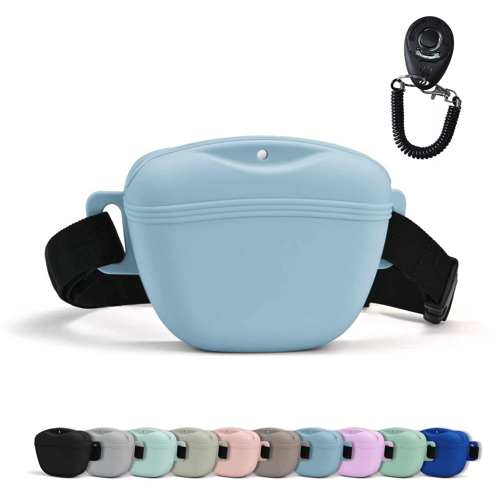 AUDWUD Upgraded Version of Silicone Treat Bag,Thicker and Stronger,Tighter Sealing;Comes with a Belt for Convenient Wearing;also Includes a Training Clicker for Easy Dog Training