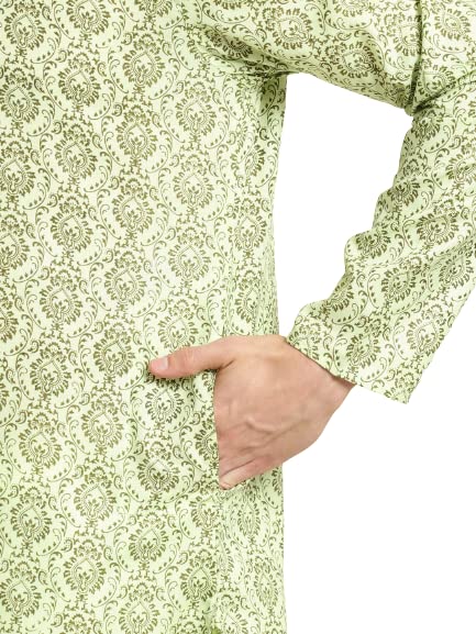 Image of SOJANYA (Since 1958 Men's Cotton Blend Navy Blue & Black Printed Kurta & White Churidar Pyjama Set
