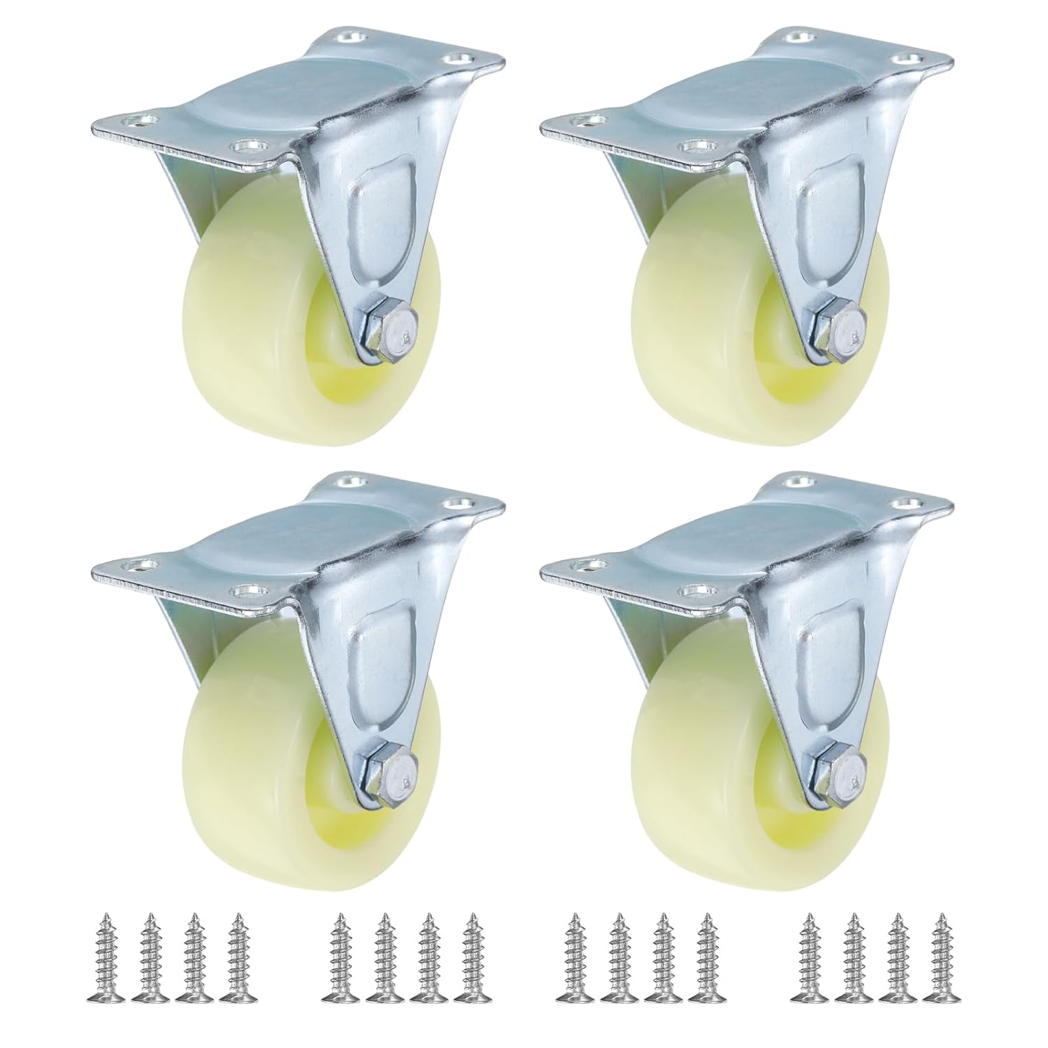 PATIKIL 1.5" Fixed Caster Wheels, 4 Pack Silent Rigid Plate Casters with M4 Screws Load Capacity 198Lbs for Furniture Workbench Cart Trolley One Direction Rolling, White(NO Brake) 1.5 inch