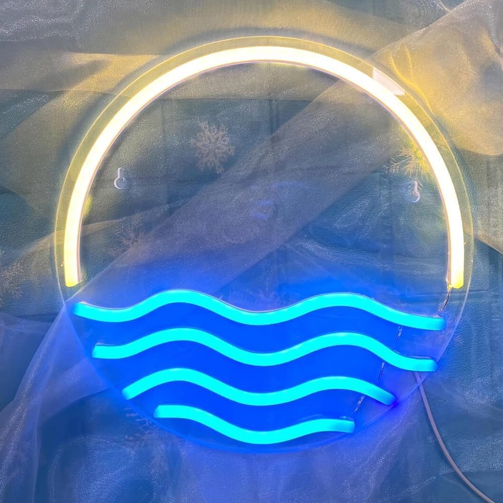 Sunrise Sea Waves LED Neon Sign for Wall Decor USB Adjustable Brightness Living Room Bars Pub Club Gatherings Art Wall Decor