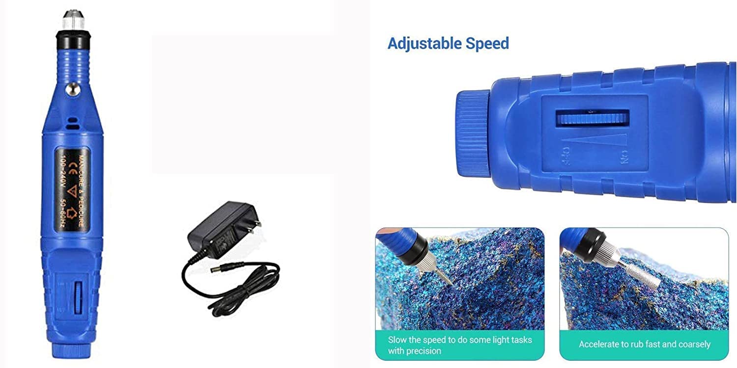 DIY Crafts Electric Pen Shape Drill Metal Polishing Machine with Adjustable Speed (Drill Machne + Adopter) Diamond Bits Burr Included (2X Polishing Buffing Wheel, 1x Mini Hand Drill) 3