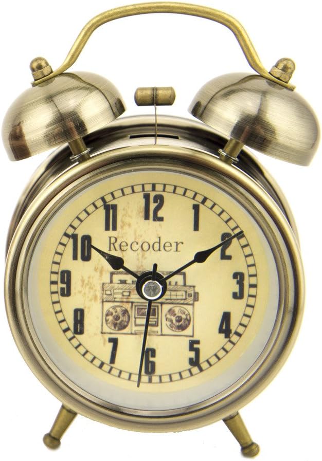 HAND 6025B Recoder Vintage Style Alarm Clock in Stylish Metallic Tone Finish - 12 cm x 8 cm x 5 cm - Silent Operation with Night Light