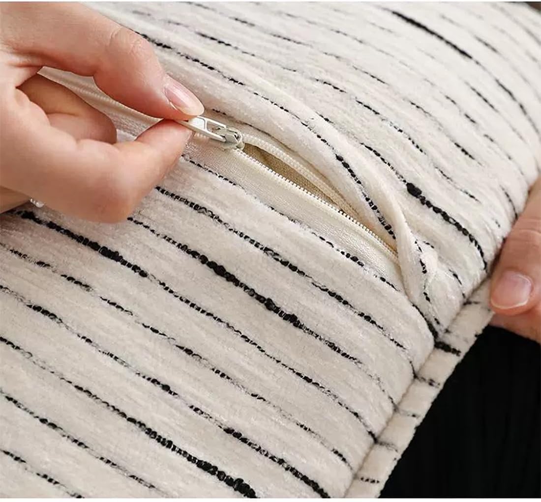 Fennco Styles Black Stripe Chenille Decorative Filled Throw Pillow 12" W X 20" L - White Woven Lumbar Pillow for Home, Couch, Bedroom, Living Room and Office Décor