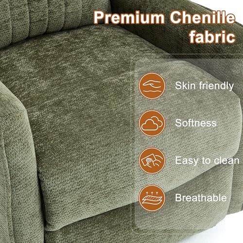 Image of Manual Swivel Rocker Recliner Chair for Adults, Overstuffed Reclining Glider Chair for Nursing with Vibration Massage & Heat, Living Room Rocking Recliner 2-Stage backrest, Chenille Fabric Green