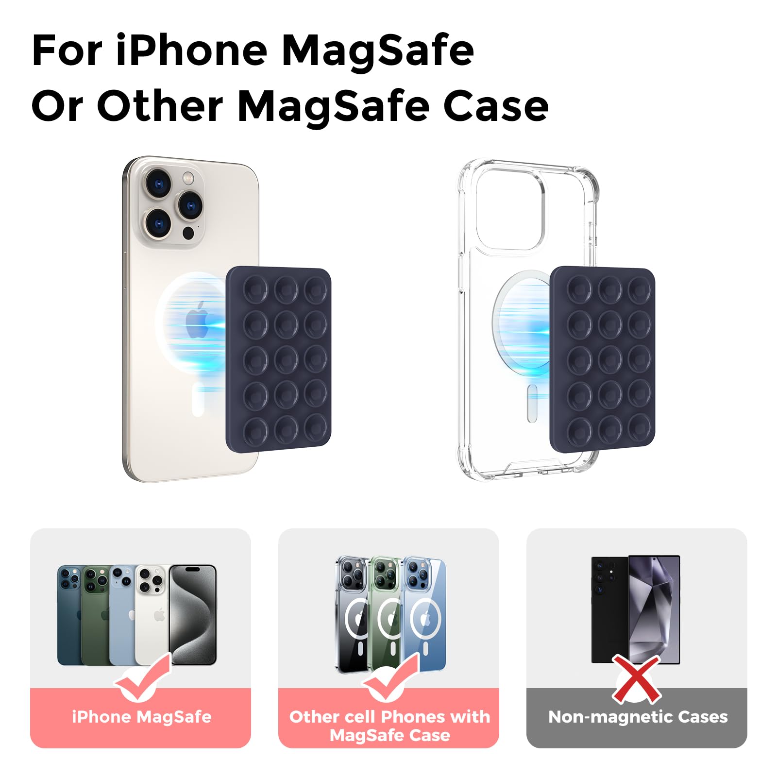 AHASTYLE Supporto in silicone per iPhone 16/15/14/13/12, supporto magnetico a ventosa per iPhone MagSafe, supporto per telefono a specchio per doccia, per video e selfies TikTok