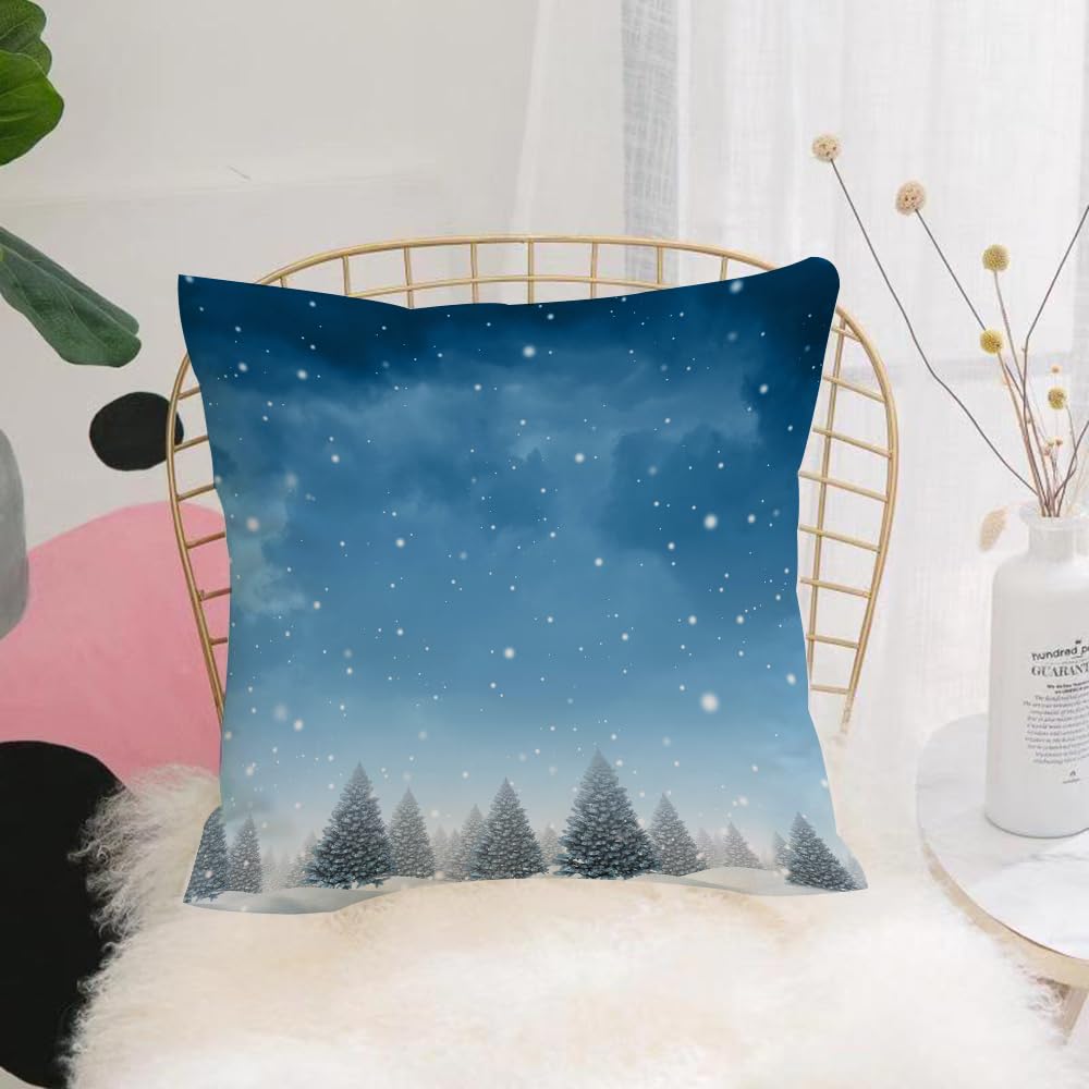 HYMSXW Cushion Cover,Throw Pillow Case Home Decorative for Living Room Bedroom Sofa Chair 20X20 Inch,Winter, Christmas inspired cold blue forest of pines on a snowing,Pillowcase 50X50cm